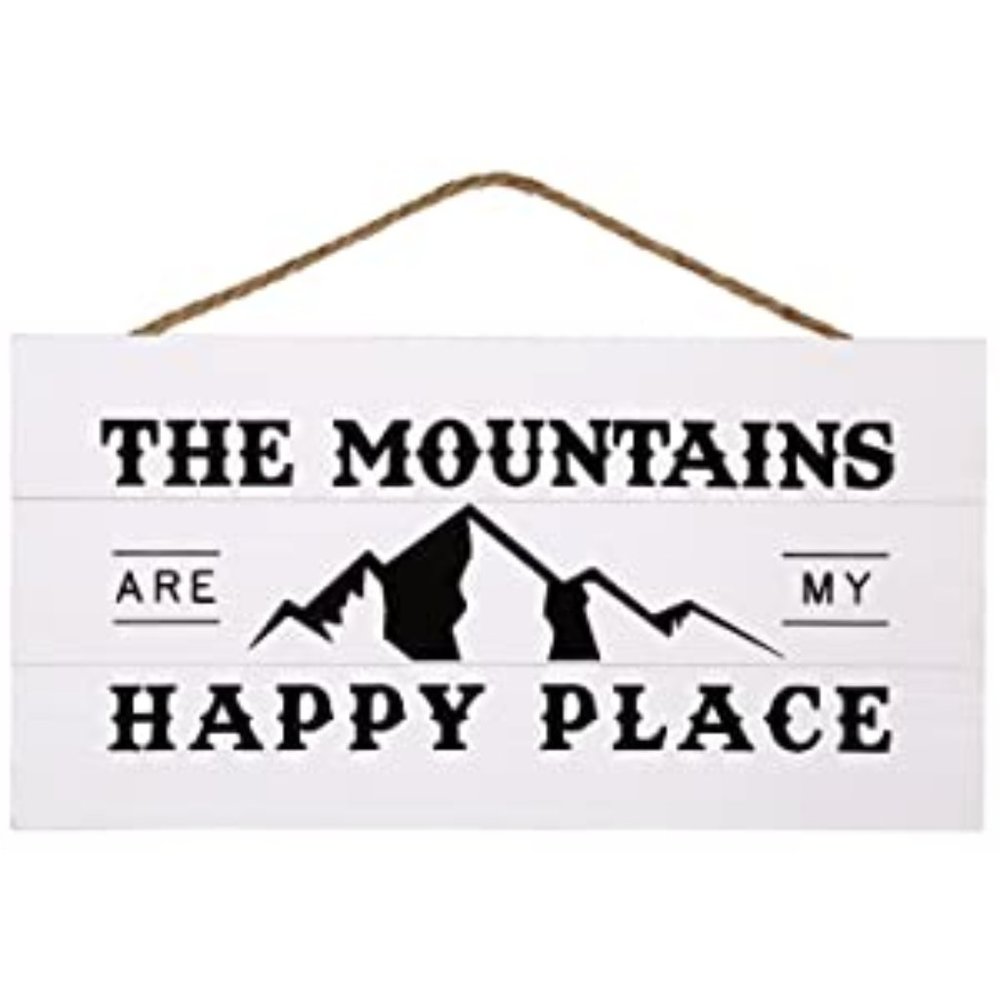 Mountains are My Happy Place Wood Hanging Sign